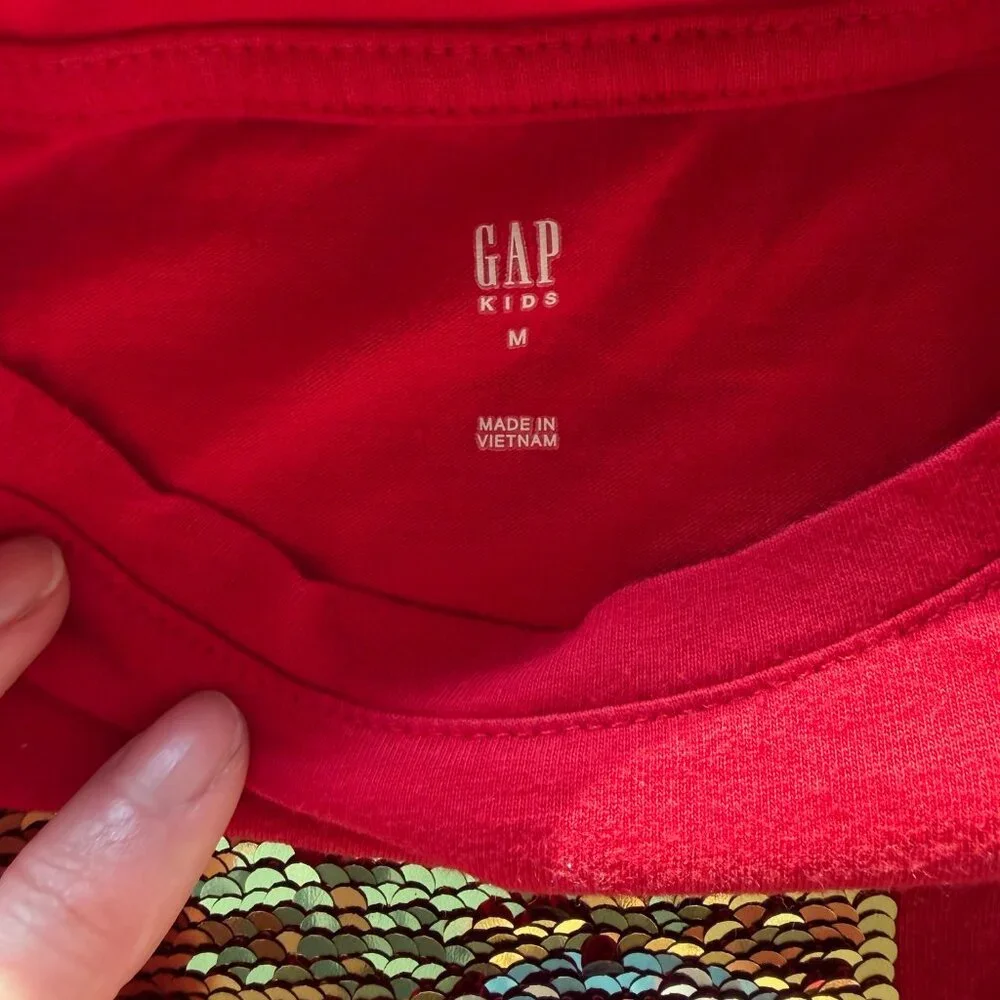 Gap Kids Red Flip Sequin Heart Shirt Girls M Valentine Top